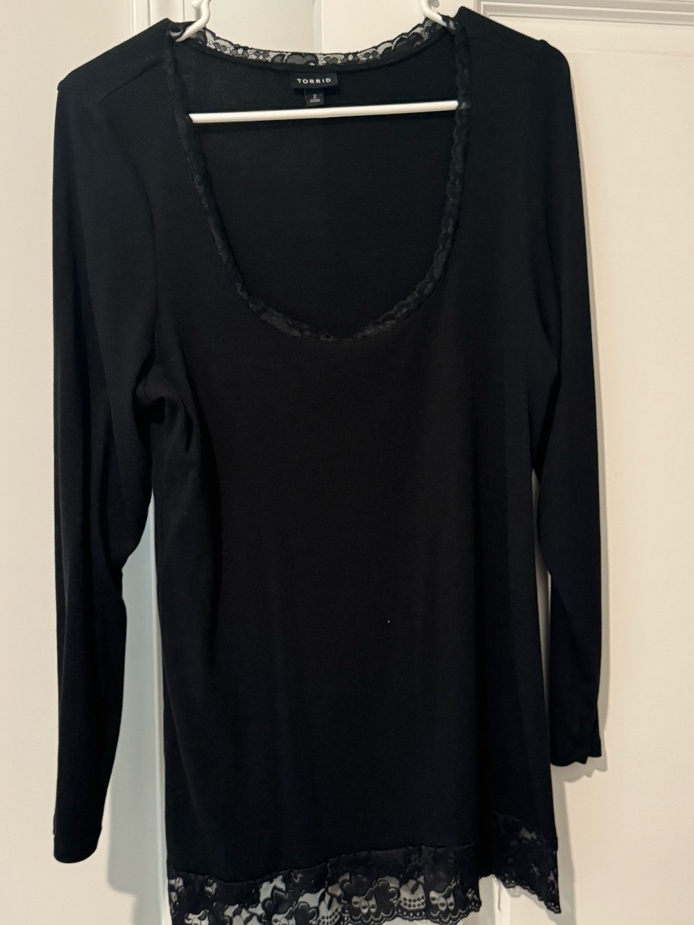 Torrid Long Sleeve Scoop Neck Lace-Hem Top